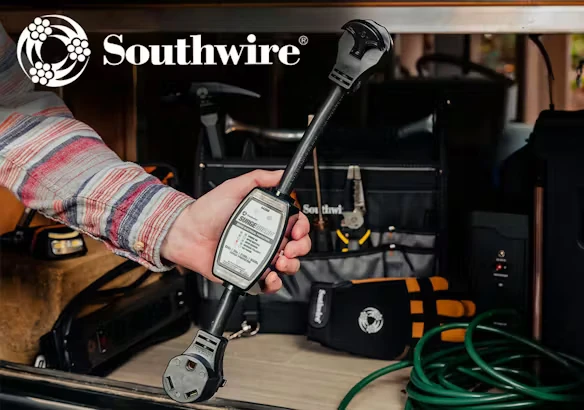 RV portable surge protector protecting campground electrical connection